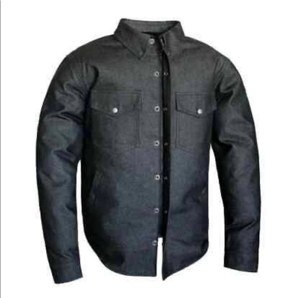 Men's Biker Denim Club Style Anarchy Canvas Shirt Conceal Carry Gun pocket - Picture 2 of 5